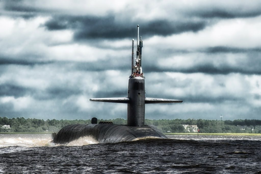 A submarine breaching the water