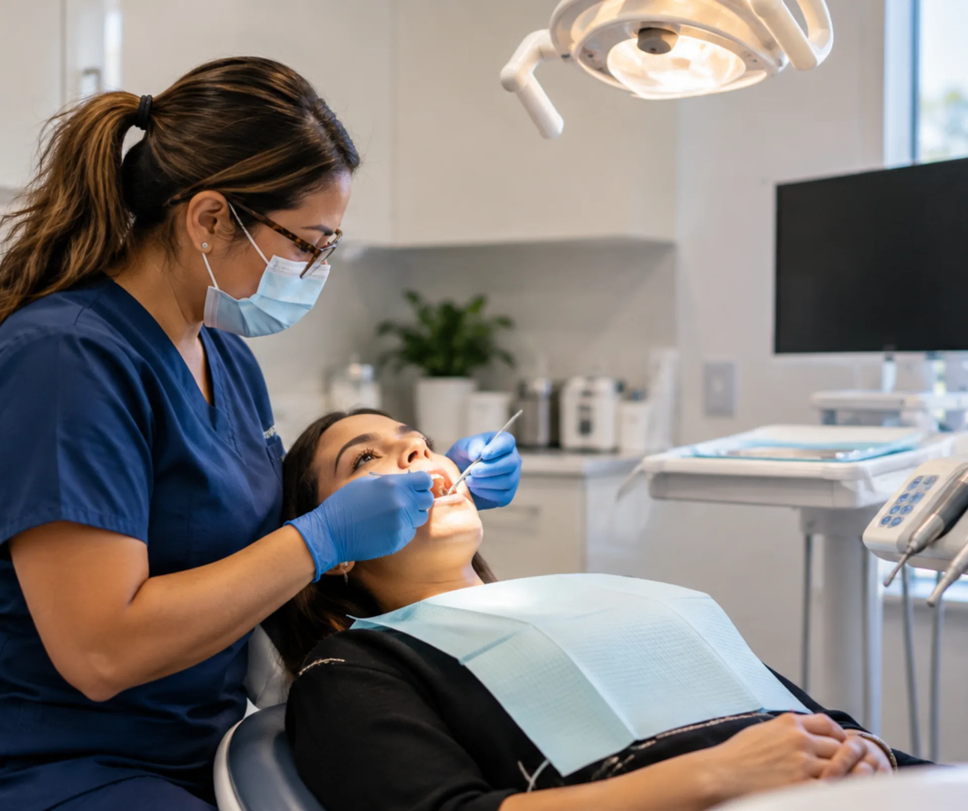Dentist treating a patient in a dental operatory